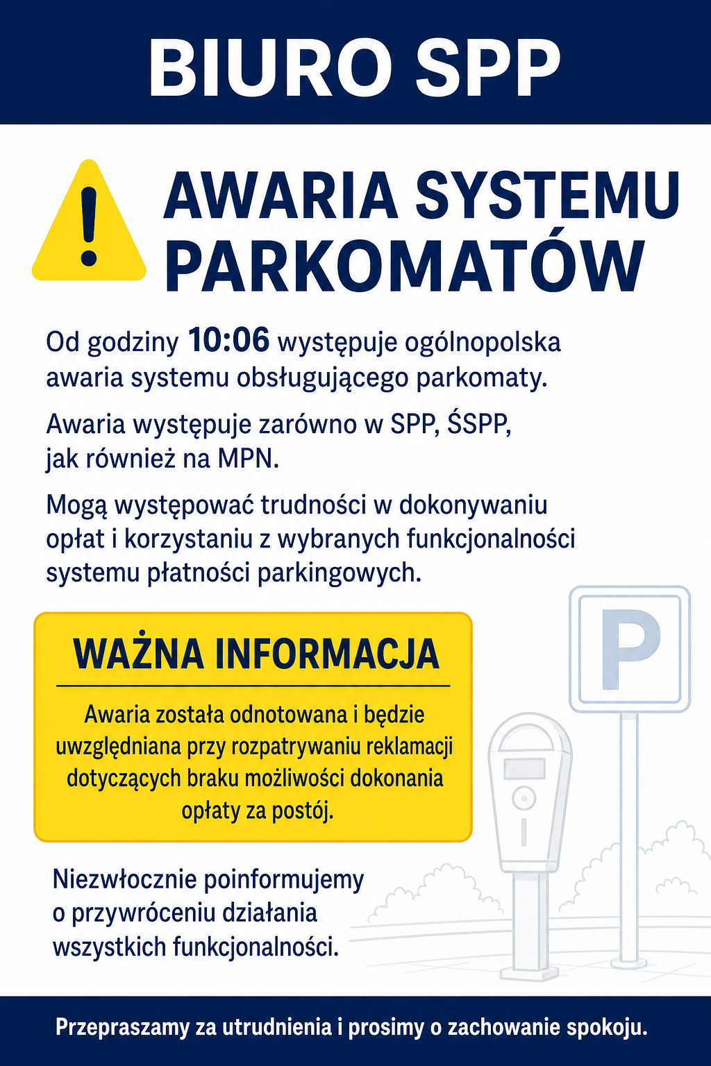 awaria systemu parkomatów